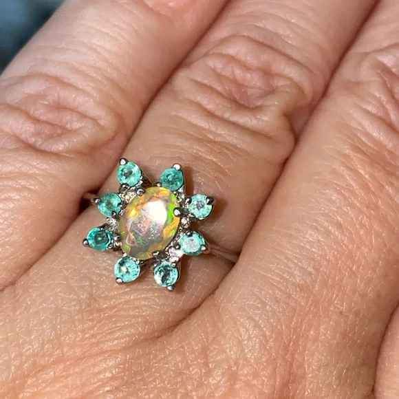 Classy Genuine Ethiopian Opal Emerald Ring - Picture 9 of 9